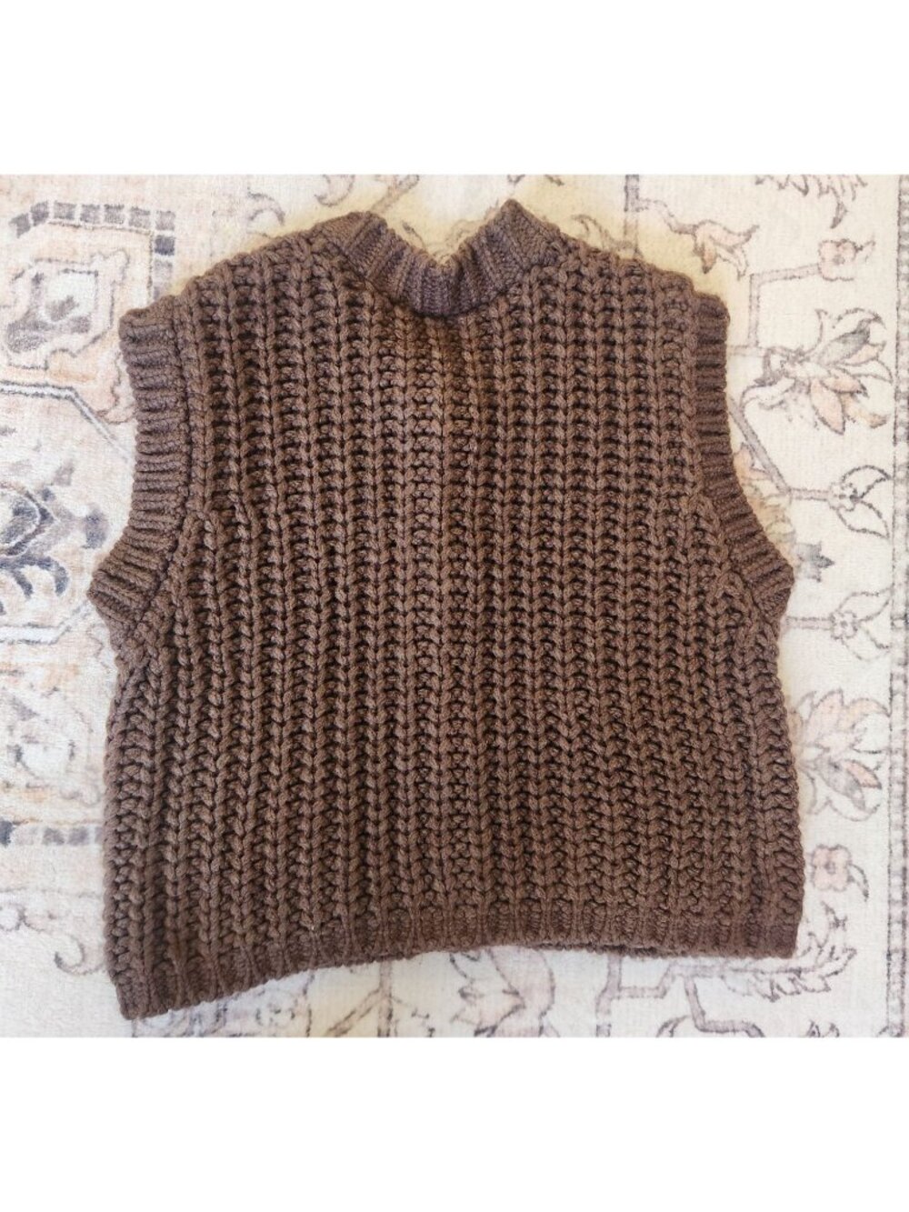 Zara Women's Sz. M Short Sleeve Gold Button Up Knit Brown Sweater Vest - Picture 5 of 5